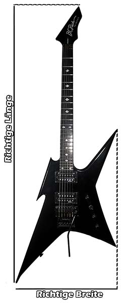 Ein Bild zum richtigen Messen der Maße einer Gitarre zwecks Versand.